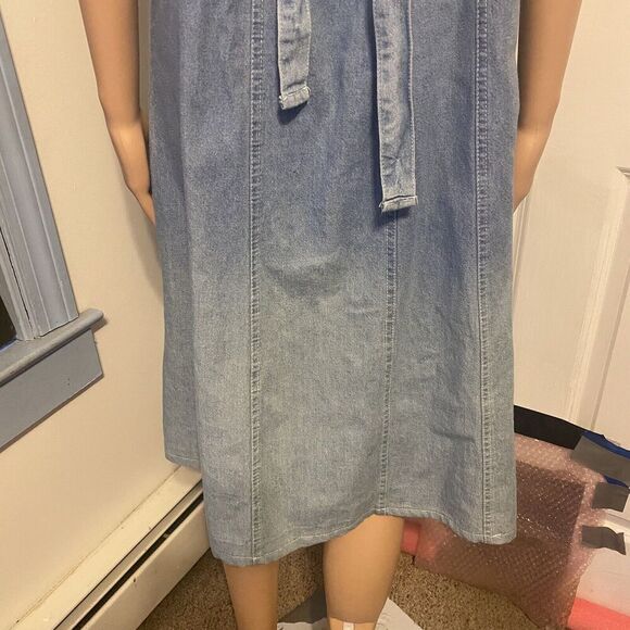 Vintage No Excuses Denim Embroidered Midi Dress Sz M Cottagecore Boho Grunge - Picture 12 of 12